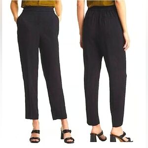 Halogen Black Viscose Pull On Trousers Elastic Back Crop Length